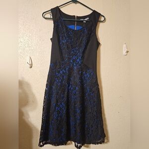 NY Collection Black and Blue Lace Mini Dress